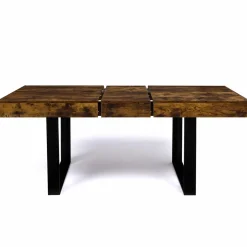 Table à manger 4 à 8 personnes bois effet vieilli et pieds noirs*IDMarket