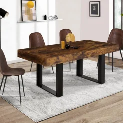 Table à manger 4 à 8 personnes bois effet vieilli et pieds noirs*IDMarket