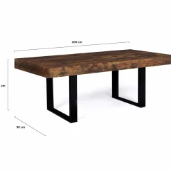 Table à manger 200 cm 10 personnes bois effet vieilli et noir*IDMarket Discount