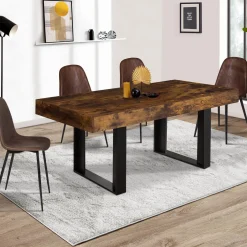 Table à manger 6 personnes bois effet vieilli et noir*IDMarket Outlet