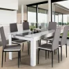 Table à manger blanche et grise 140 cm avec 6 chaises grises liseré blanc*IDMarket Discount