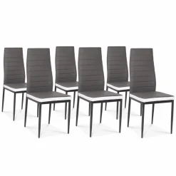 Table à manger blanche et grise 140 cm avec 6 chaises grises liseré blanc*IDMarket Discount