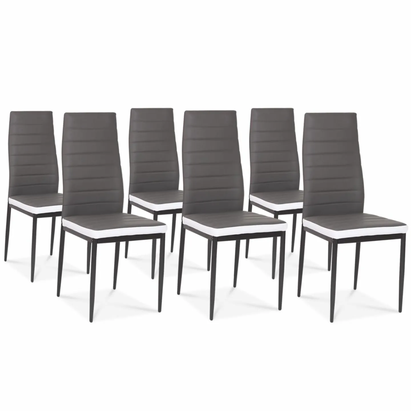 Table à manger blanche et grise 140 cm avec 6 chaises grises liseré blanc*IDMarket Discount