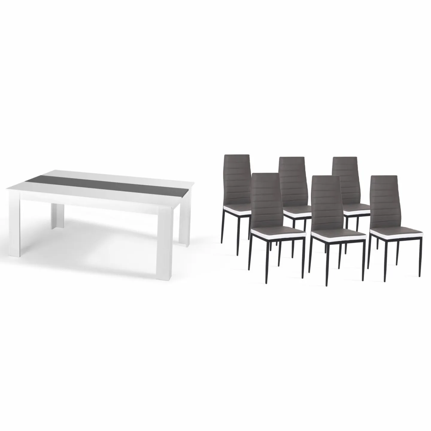 Table à manger blanche et grise 140 cm avec 6 chaises grises liseré blanc*IDMarket Discount