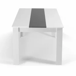 Table à manger blanche et grise 140 cm avec 6 chaises grises liseré blanc*IDMarket Discount
