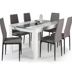 Table à manger blanche et grise 140 cm avec 6 chaises grises*IDMarket New