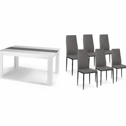 Table à manger blanche et grise 140 cm avec 6 chaises grises*IDMarket New
