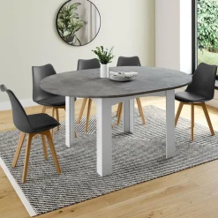 Table à manger blanche et plateau effet béton extensible ronde*IDMarket