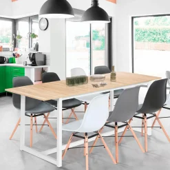 Table à manger blanche et bois extensible style industriel*IDMarket Outlet