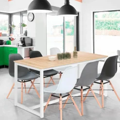Table à manger blanche et bois extensible style industriel*IDMarket Outlet