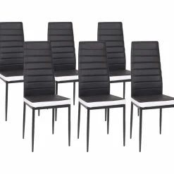 Table à manger blanche et noire 140 cm et 6 chaises noires liseré blanc*IDMarket Online
