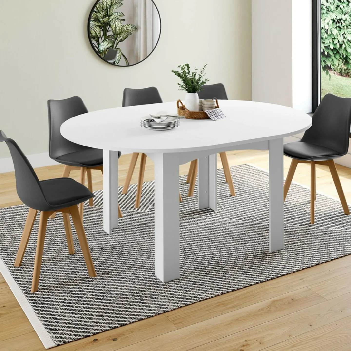 Table à manger blanche extensible ronde pour 4-8 personnes*IDMarket Discount