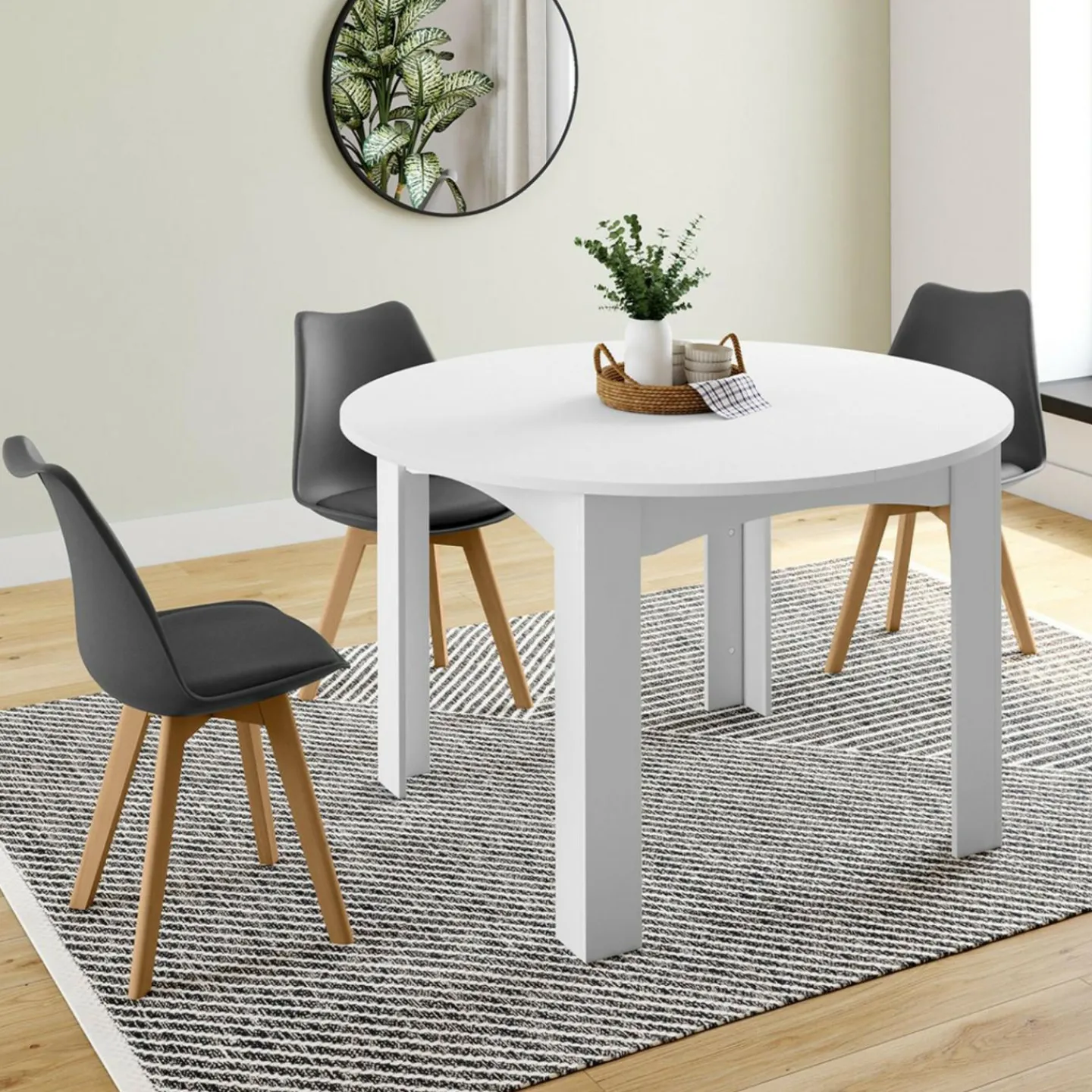 Table à manger blanche extensible ronde pour 4-8 personnes*IDMarket Discount