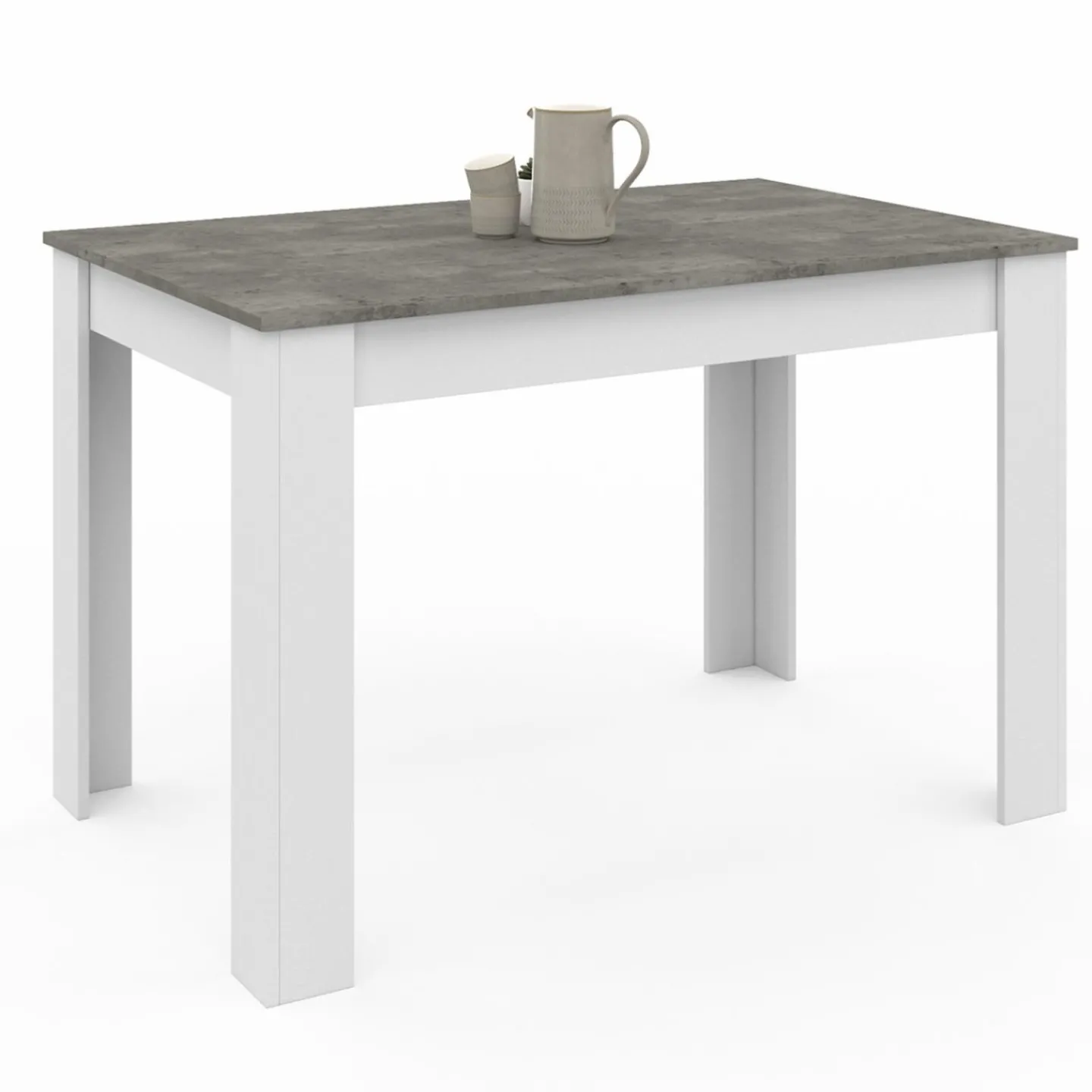 Table à manger blanche rectangle plateau effet béton 4 personnes*IDMarket Best