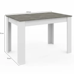 Table à manger blanche rectangle plateau effet béton 4 personnes*IDMarket Best