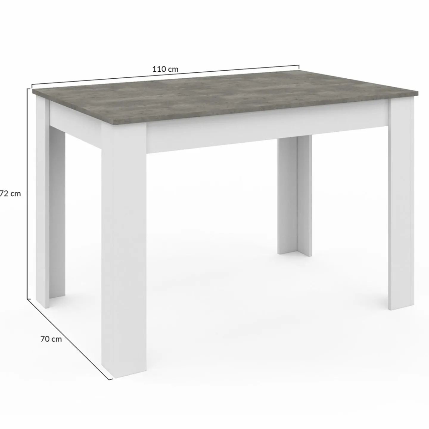 Table à manger blanche rectangle plateau effet béton 4 personnes*IDMarket Best