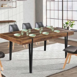 Table à manger bois foncé extensible 6-10 personnes avec pied épingle*IDMarket Hot