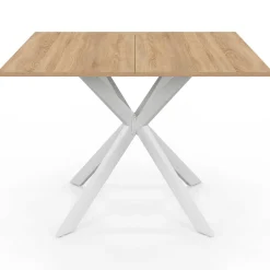 Table à manger carrée 110 cm 8 personnes plateau en bois avec pied araignée en métal blanc*IDMarket Hot