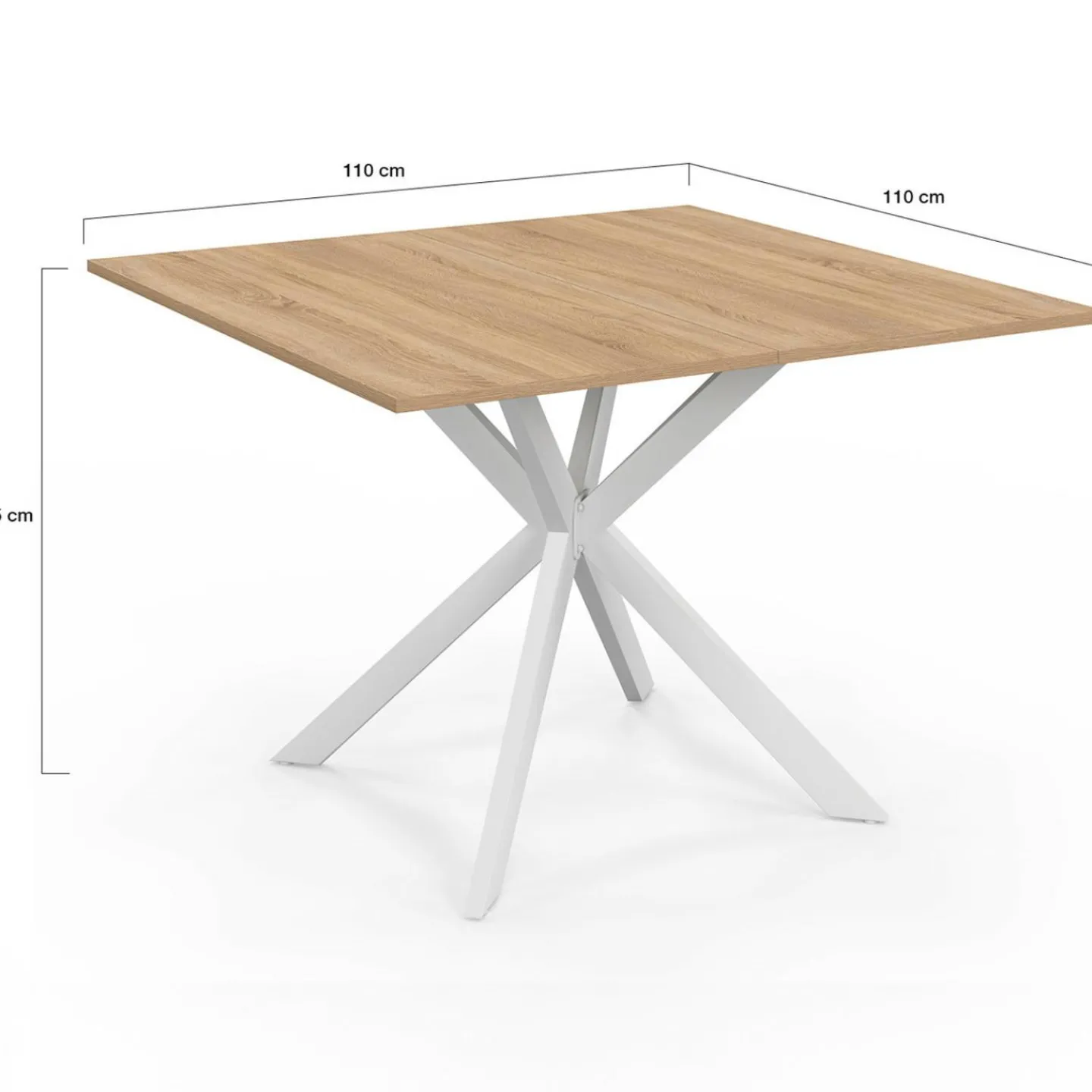Table à manger carrée 110 cm 8 personnes plateau en bois avec pied araignée en métal blanc*IDMarket Hot
