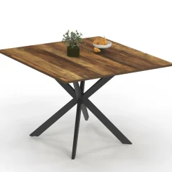 Table à manger carrée 110 cm 8 personnes plateau en bois foncé avec pied araignée en métal noir*IDMarket