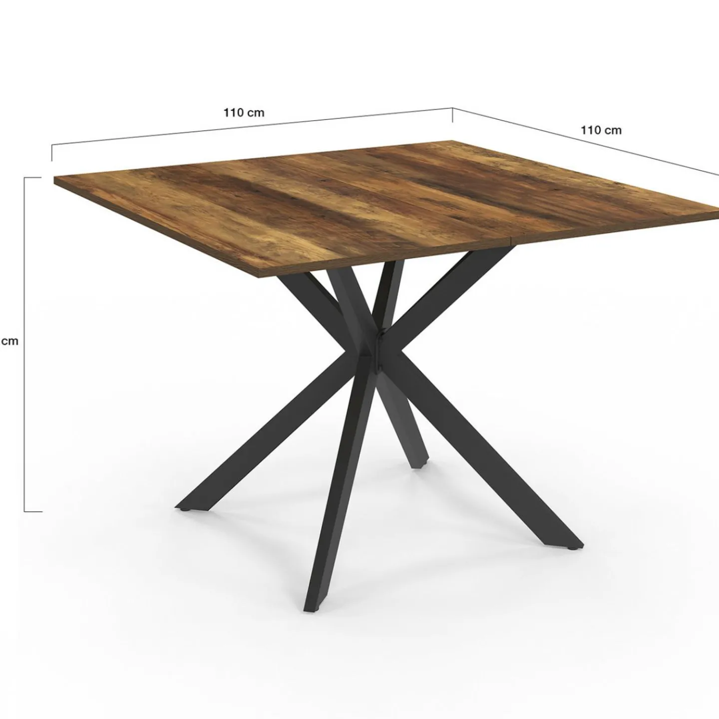 Table à manger carrée 110 cm 8 personnes plateau en bois foncé avec pied araignée en métal noir*IDMarket