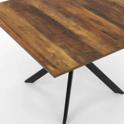 Table à manger carrée 110 cm 8 personnes plateau en bois foncé avec pied araignée en métal noir*IDMarket