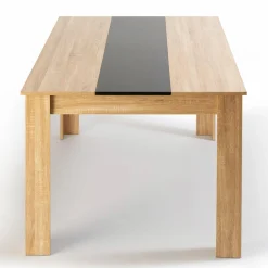 Table à manger en bois imitation hêtre et noir 140 cm et 6 chaises noires*IDMarket Outlet