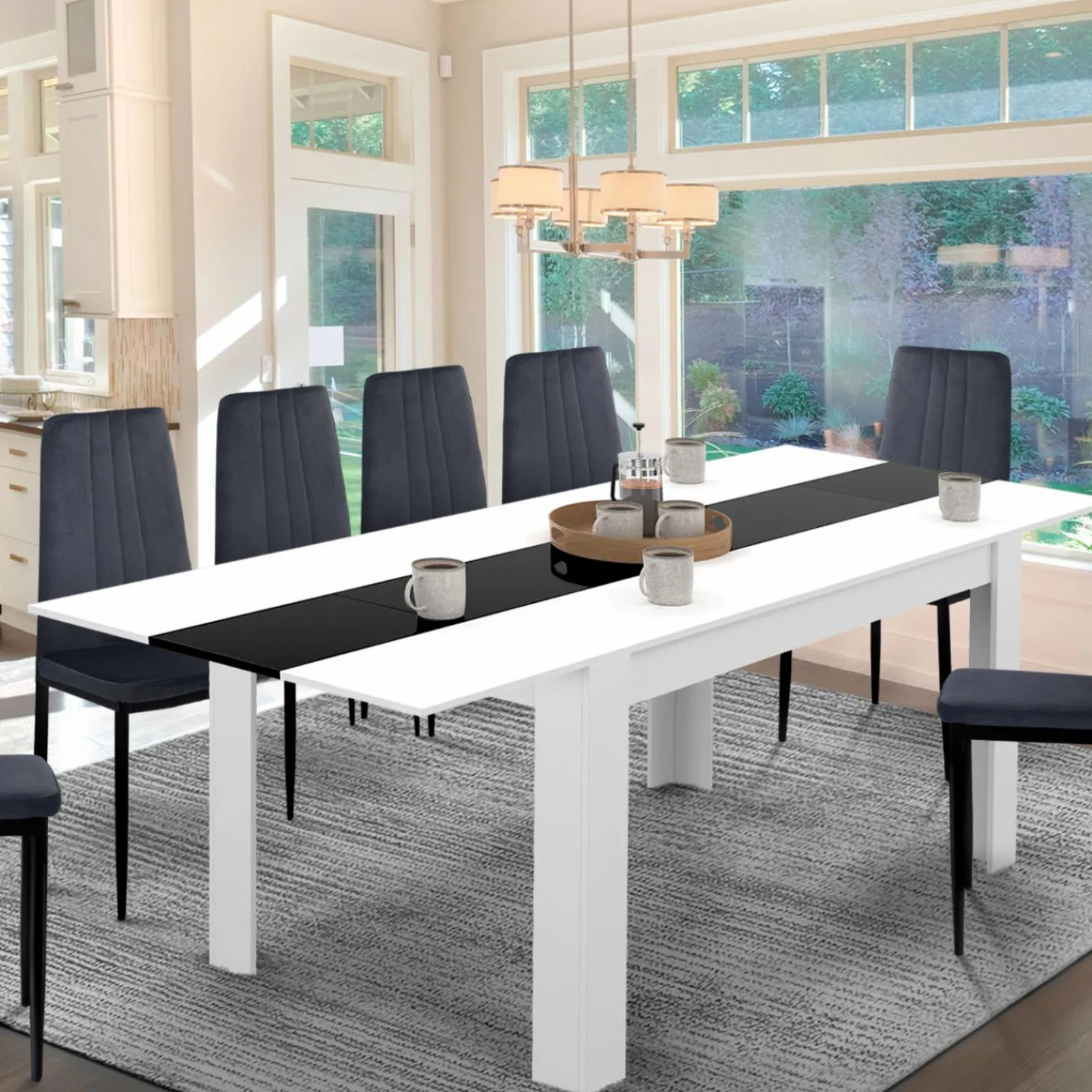 Table à manger extensible rectangle blanche et noire 6-10 personnes 140-220 cm*IDMarket Hot