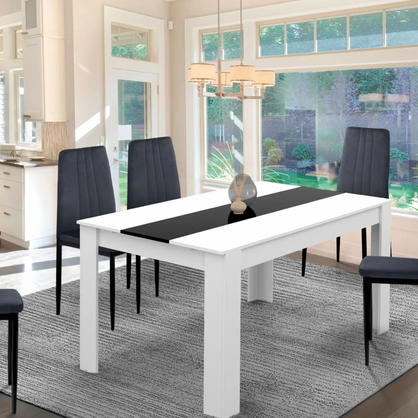 Table à manger extensible rectangle blanche et noire 6-10 personnes 140-220 cm*IDMarket Hot