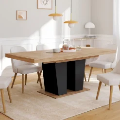 Table à manger extensible avec pied central bois et noir*IDMarket Online