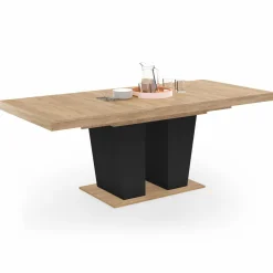 Table à manger extensible avec pied central bois et noir*IDMarket Online