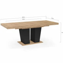 Table à manger extensible avec pied central bois et noir*IDMarket Online