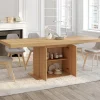 Table à manger extensible 160-200 cm lattes tasseau bois avec rangement pied central 6-10 personnes*IDMarket Clearance