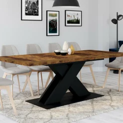 Table à manger extensible rectangle 160-200 cm 6-10 personnes pied X noir et plateau bois foncé*IDMarket Outlet