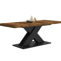 Table à manger extensible rectangle 160-200 cm 6-10 personnes pied X noir et plateau bois foncé*IDMarket Outlet