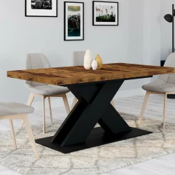Table à manger extensible rectangle 160-200 cm 6-10 personnes pied X noir et plateau bois foncé*IDMarket Outlet