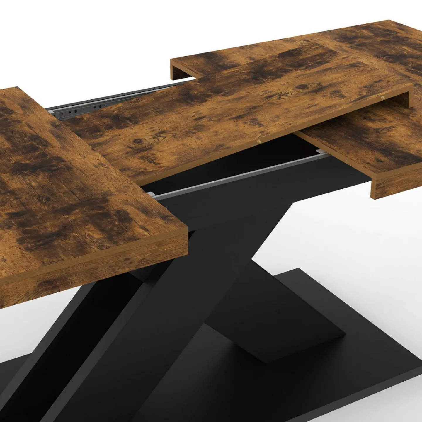 Table à manger extensible rectangle 160-200 cm 6-10 personnes pied X noir et plateau bois foncé*IDMarket Outlet