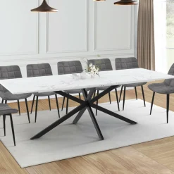 Table à manger extensible rectangle 200-240 cm 8-12 personnes effet marbre blanc*IDMarket Discount
