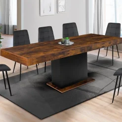 Table à manger extensible bois effet vieilli et noir 6-10 personnes 160-200 cm*IDMarket