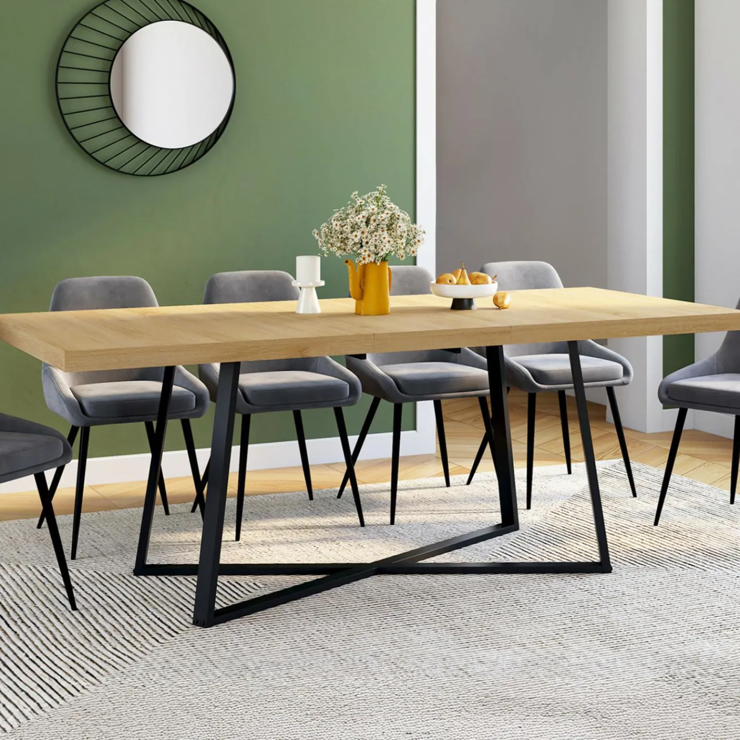 Table à manger extensible rectangle 160-200 cm 6-10 personnes bois et noir*IDMarket Discount