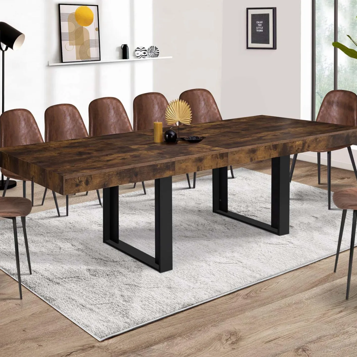 Table à manger extensible rectangle bois et noir*IDMarket