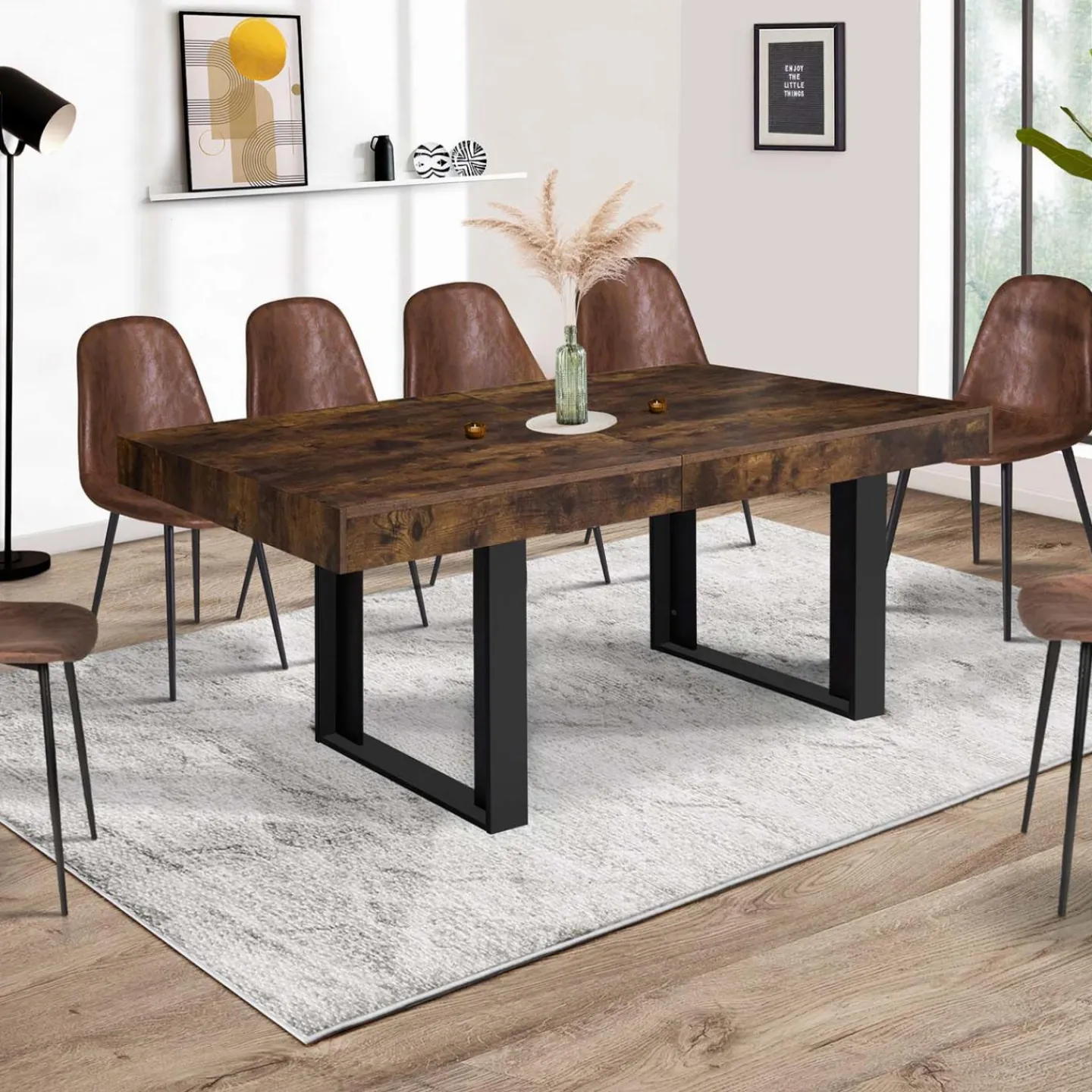 Table à manger extensible rectangle bois et noir*IDMarket