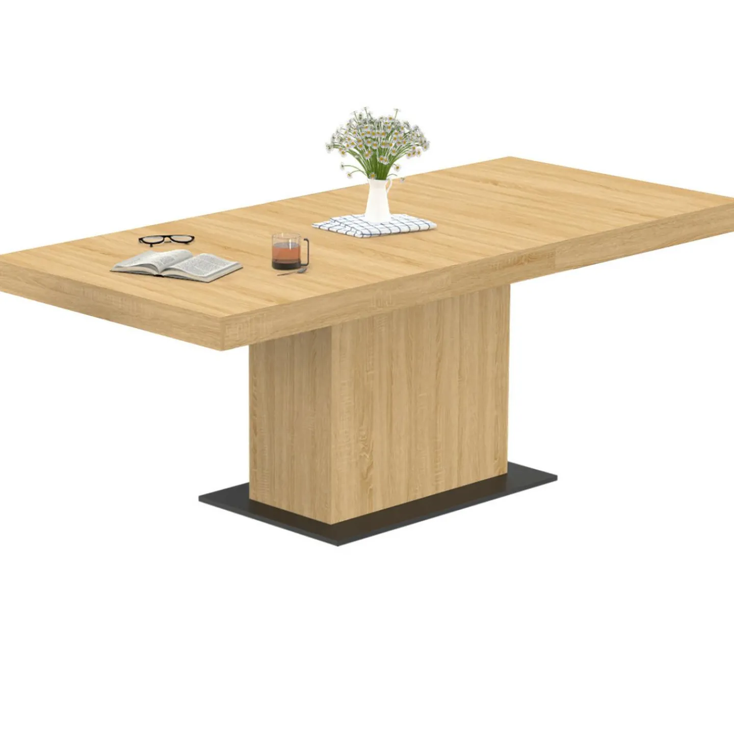 Table à manger extensible rectangle bois et socle noir*IDMarket