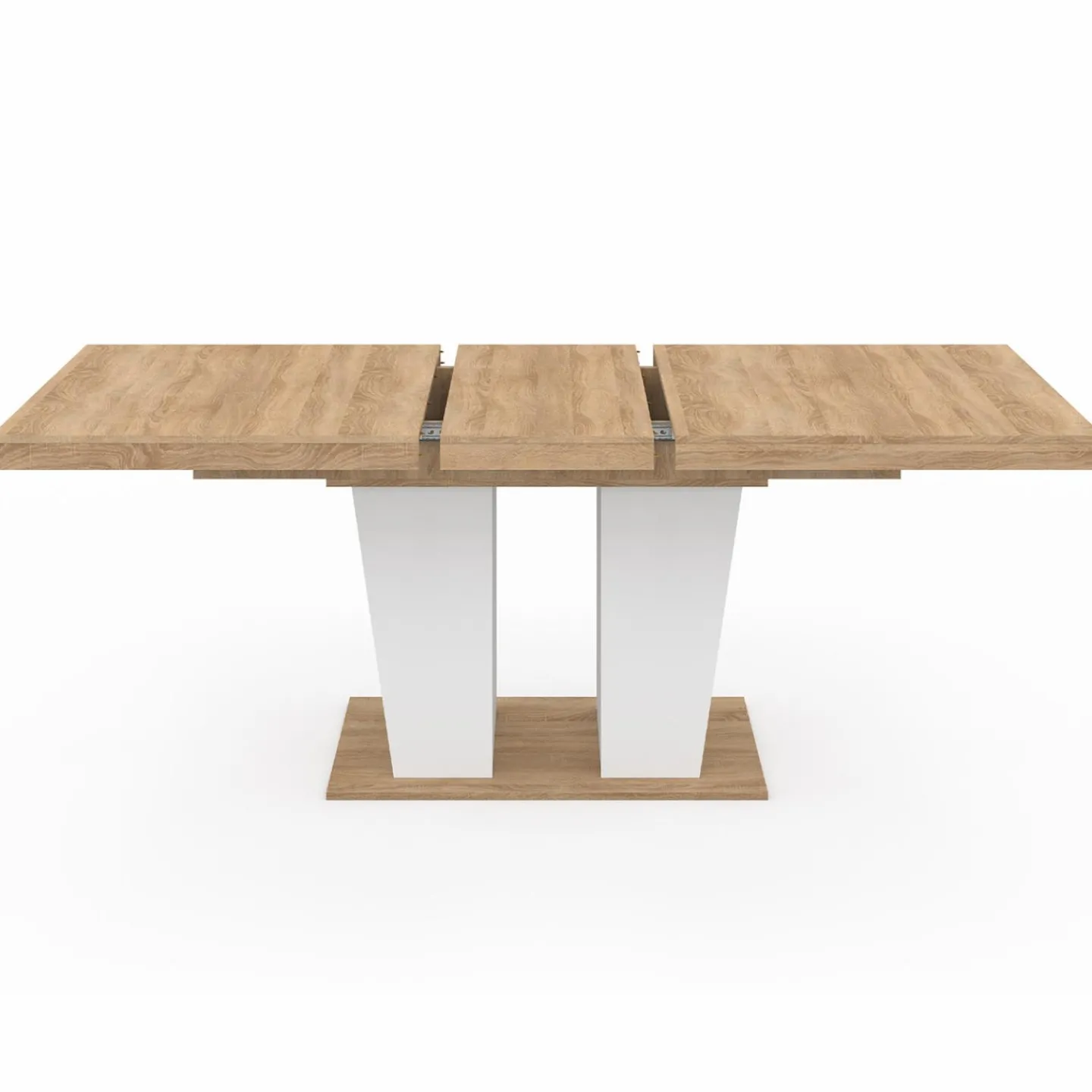 Table à manger extensible avec pied central bois et blanc*IDMarket Sale