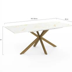 Table à manger extensible 160-200 cm 6-10 personnes avec plateau effet marbre doré et pied araignée en laiton*IDMarket Sale
