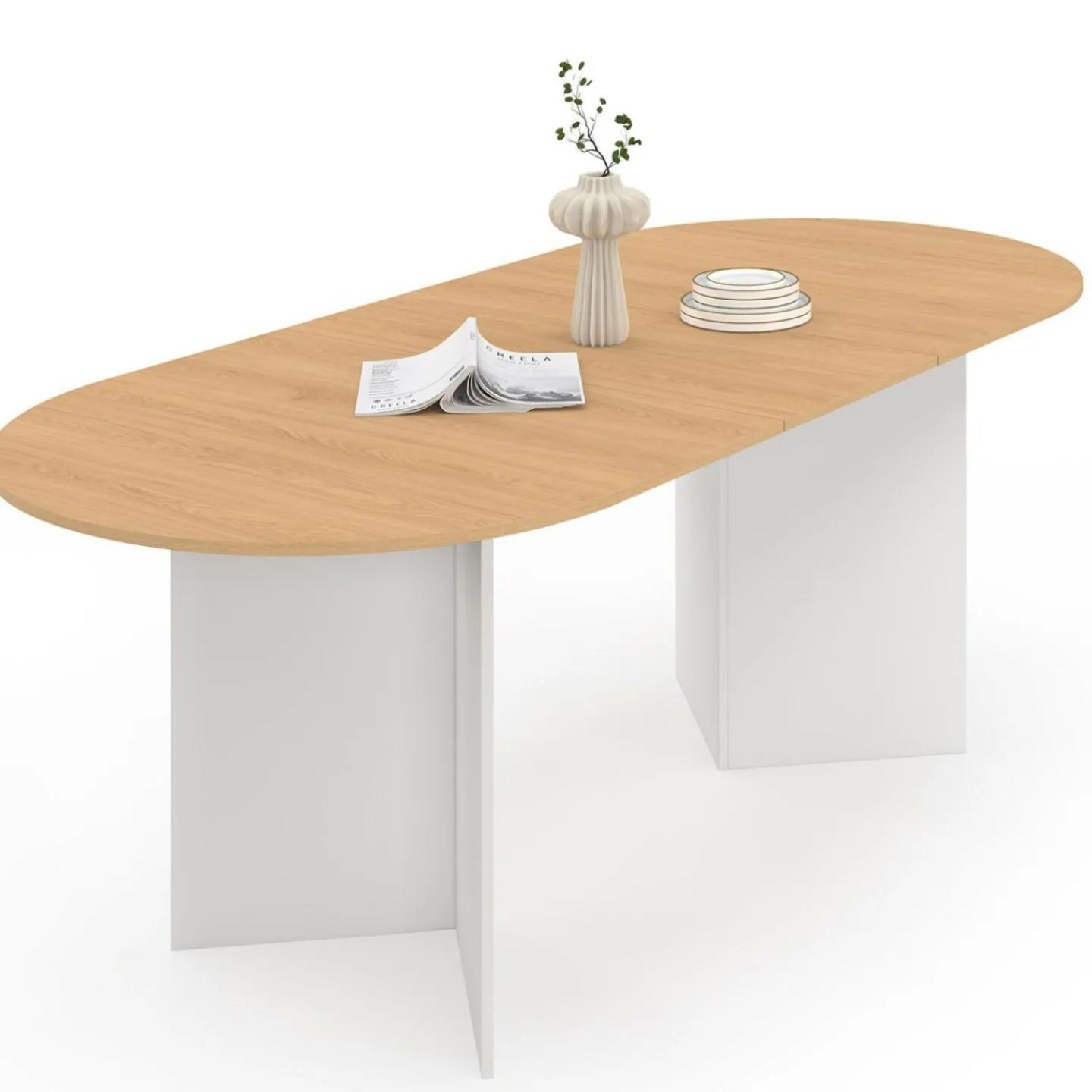 Table à manger extensible ovale MARTHE 6 -10 personnes bois façon hêtre et blanc 160-200 cm*IDMarket Sale
