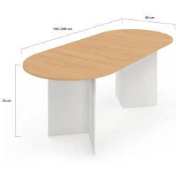 Table à manger extensible ovale MARTHE 6 -10 personnes bois façon hêtre et blanc 160-200 cm*IDMarket Sale