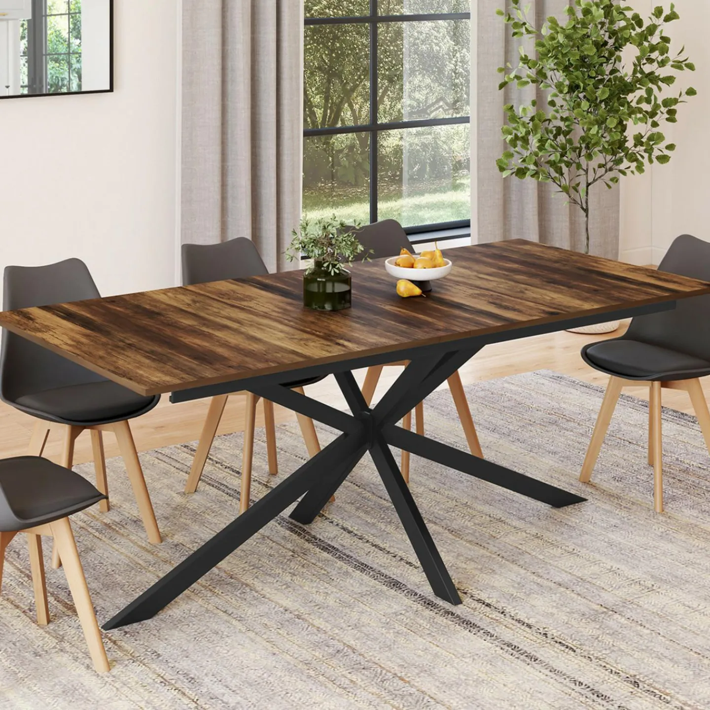 Table à manger extensible rectangle pied araignée noir*IDMarket Outlet