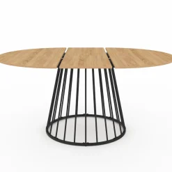 Table à manger extensible ronde 110-150 cm 4-8 personnes bois et pied filaire noir*IDMarket Best
