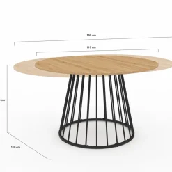 Table à manger extensible ronde 110-150 cm 4-8 personnes bois et pied filaire noir*IDMarket Best